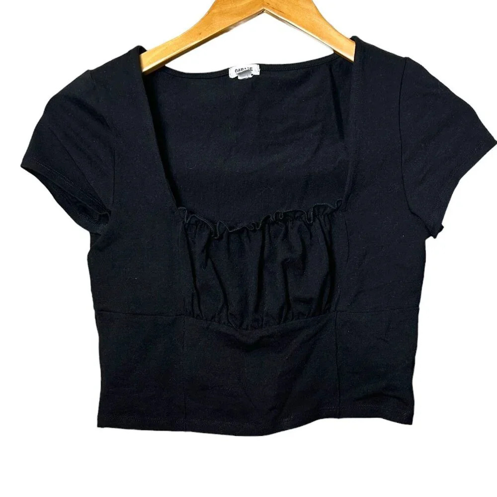 GARAGE Square Neck Corset Style Black Crop Top - Small